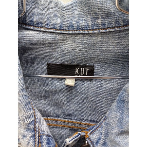 KUT From The Kloth AMELIA Distressed Denim Jean Jacket Size Medium - Picture 6 of 15